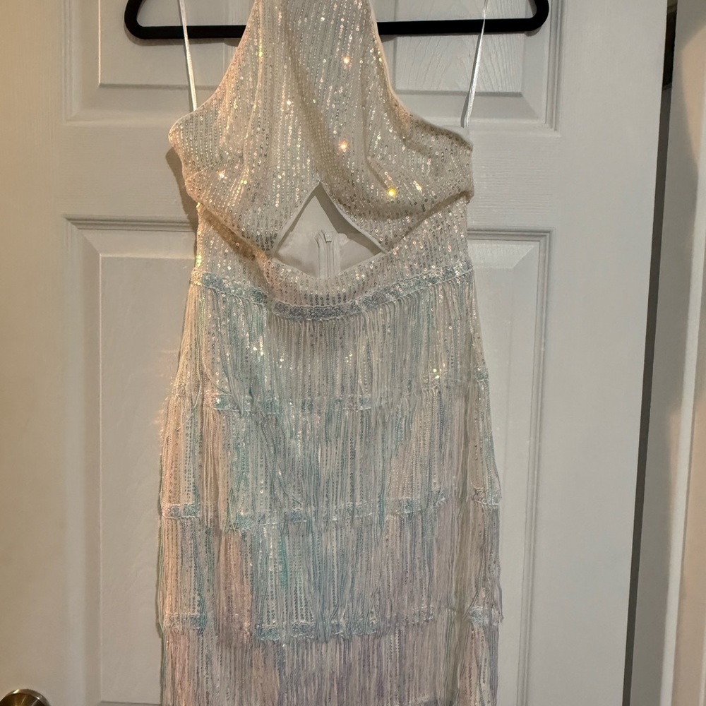 SHEIN Sparkling Fringe Midi Dress - Cream and Silver